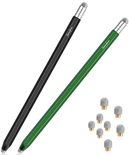 StylusHome Stylus for Touch Screens (2 Pcs), High Sensitivity 2 in 1 Fiber Tips Pen with 8 Extra Replaceable Tips, Stylus for iPad iPhone Tablets Samsung All Universal Touch Screen (Black & Green)