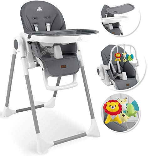 KIDIZ® 3in1 Hochstuhl Kinderhochstuhl inkl. Spielbügel, Babyliege, Kombihochstuhl Babyhochsitz,7 höhenverstellbar Verstellbare Rückenlehne, mitwachsend ab 0 bis 36 Monate Babystuhl, D. Grau