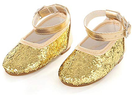 Aeromdale Puppe Schuhe Pailletten Prinzessin Schuhe für 18 Zoll American Doll Girls Puppen 46cm Puppe Zubehör Spielzeug - Golden - 1 Paar