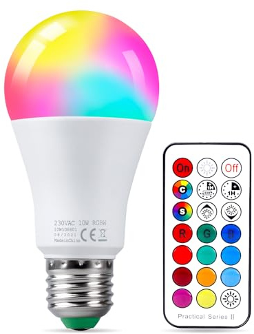 REYLAX Farbige Leuchtmittel LED RGBW Lampe E27 10W, Warmweiß 3000K Dimmbare | Timer & Memory, 10W 1000LM (ersetzt 85 Watt), 12 Farben LED Glühbirne Fernbedienung, Lampen E27 Bunt, Flimmerfrei, 1 Stück