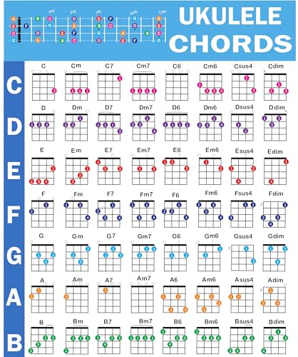 QMG Ukulele-Akkorde Poster, Referenz-Leitfaden für Ukulele-Spieler und Lehrer, wasserfest, reißfest, Größe: 61 x 76 cm / 24 x 30 Zoll