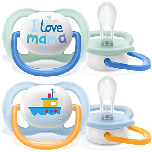 Philips Avent Ultra Air Schnuller, für Kinder bis 6 Monate, kieferorthopädisch und bisphenolfrei A, 2 Stück, inkl. Sterilisator/Tragetasche, SCF080/01
