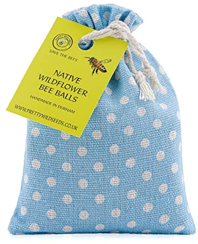 Wildflower Seeds Bee Balls Seed Bombs in Natural Cotton Sack Handmade with Clay & Seeds to Save The Bees savethebees (Blue White DOT)