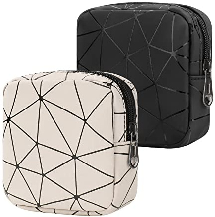 Desing Wish Sanitary Napkin Storage Bag, Menstrual Cup Pouch Nursing Pad Holder Tampon Bags Feminine Product Pouches Portable Period Kit Bag for Girls Women Ladies 2 Pack (Nude/Black)