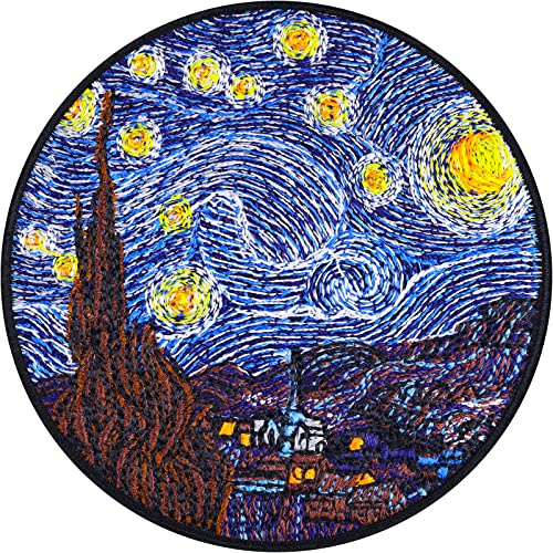 Écusson VAN GOGH Nuit Étoilée Image Brodée à Coudre | Œuvre d'Art de Vincent van Gogh Brodée Étoile Filante Patch Appliqué Impressionnisme Réalisme Autocollant d'Art - 80x80mm