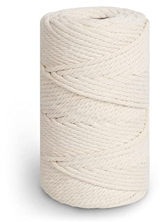 ipow Makramee Garn Baumwollgarn 4mm x 100m Baumwollschnur Baumwollkordel 100% Baumwolle Baumwollseil für Basteln, Knüpfen, Dekoration, Hängekörbe, Makramee Vorhang usw. Natur