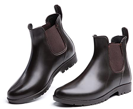 Stivali Gomma Donna Stivaletti Pioggia Chelsea Rain Boots Wellies Ankle Boots Stivaletti Impermeabili Scarpe da Pioggia Marroni Taglia EU 38