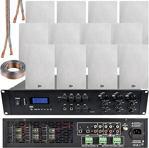 1650W Multi Zone Bluetooth Sound System & 12x 140W Ultra Slim In Wall Speakers | 6 Zone Multi Channel Matrix Amplifier Kit | Powerful Loud Amp Wireless Music Streaming | Bar Restaurant Home Audio
