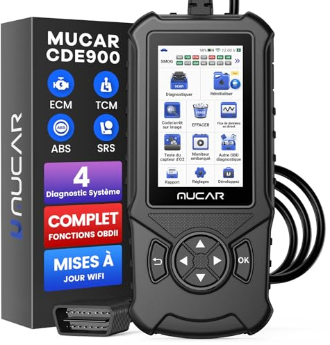 Valise Diagnostic Auto, mucar CDE900 OBDII/EOBD Diagnostic Voiture Moteur Outils et Dépannage, Prise en Charge de la Mise à Niveau Payante vers ECM + SRS + TCM + ABS Diagnostics Système