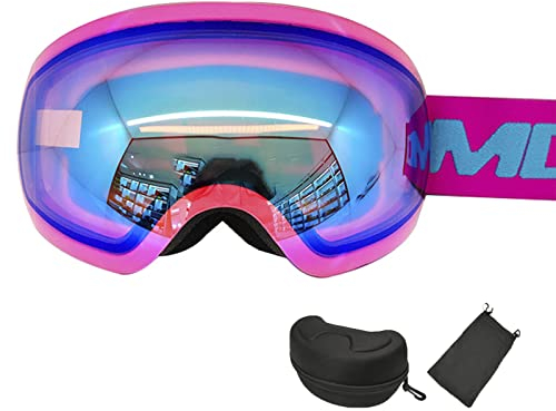 PJDDP Unisex Skibrille für Damen und Herren, 100% UV-Schutz Anti-Nebel Snowboard Brille Schneebrille für Brillenträger, OTG Kompatibler Helm für Skifahren Motorrad Fahrrad Skaten,Rosa