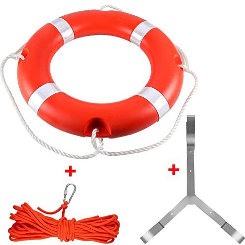 Bootswurfringe, Rettungsring mit fluoreszierendem reflektierendem Streifen, weiße Haltegriffe, Orange, 58,4 cm, 1 Stück