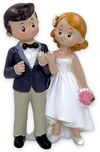 Figura para tarta de boda, pareja de novios, decoración para tartas, decoración para tarta de boda, decoración de boda (estilo cómic, sonrisa con anillo)