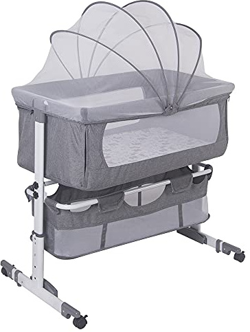Drumm 3-in-1 Cododo Babybett, Nachtbett, mit Matratze und Moskitonetz, Cododo mobiles Babyzimmer, höhenverstellbar (Grau weiß 92 * 58 * 70-90cm)