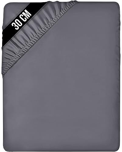 Utopia Bedding - Spannbettlaken 160x200cm Bis 30 cm - Grau - Oeko-Tex Zertifiziertes - Gebürstete Mikrofaser Spannbetttuch