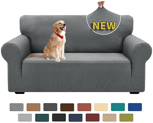 XINEAGE Housse de Canapé 2 Places Extensible, Housses de Canapé 1 Pièce Jacquard pour Le Salon, Housses de Canapé Universelles pour Chiens, Protecteur de Canapé Antidérapant (2 Places,Gris Clair)