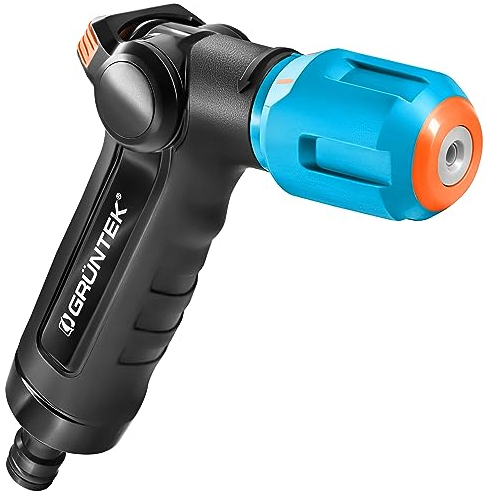 GRÜNTEK Pistola da Giardino Super Twister - Lancia Irrigazione in Metallo con Comando a Pollice, Forte Getto ed Efficace Movimento Circolare per la Pulizia