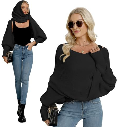 Surakey Strickschal Mit Ärmeln Damen Winter Pulloverschal Wickelpullover Gestrickte Schal mit ärmeln, Multifunktionaler Zopfmusterschal Mode Poncho Schal Cape Schal Stola Einfarbig Wrap Scarf