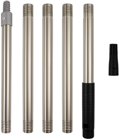 Paint Roller Extension Pole 120cm, 5 Piece Stainless Steel Paint Pole with Universal Roller Adapter, Screw Fit & Push Fit Extension Handle for Walls & Ceilings