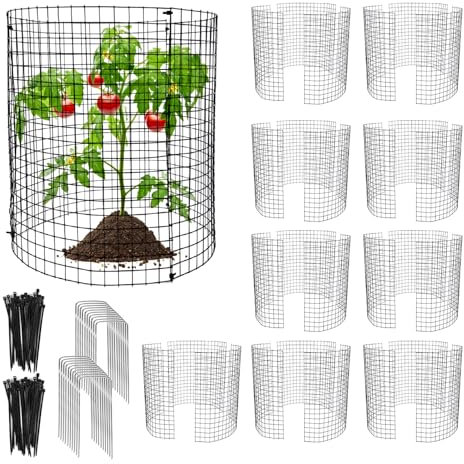 10 Pack Round Plant Protector from Animals, 12'' x 12'' Metal Plant Cages，30Pcs Metal Mesh to Keep Animals Out, Garden Protection Bunny Barricades, Wire Plant Protectors for Rabbits Chicken Duck