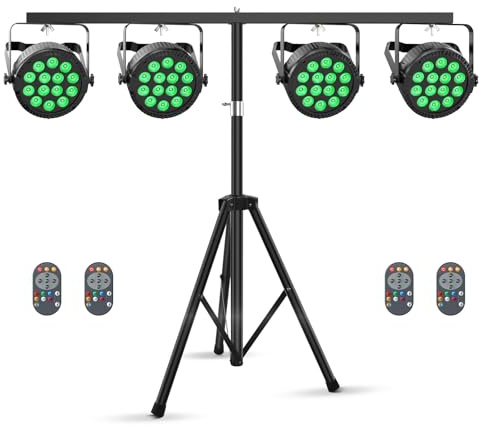 4er 14 * 6W RGBW LED Par Strahler mit Lichtstativ, DMX512 Discolicht Bühnenlicht mit Fernbedienung Partylicht Scheinwerfer Beleuchtung Par LED Licht für Stage DJ KTV Show Bar Halloween Weihnachten
