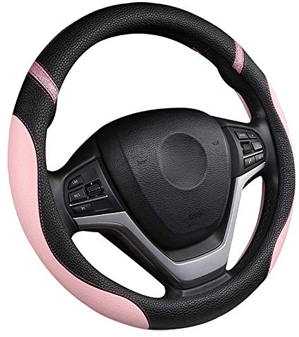 MACHSWON Auto-Lenkradbezug, 15 Zoll für Damen, Leder, Universal-Lenkradbezüge für Auto (Rosa)