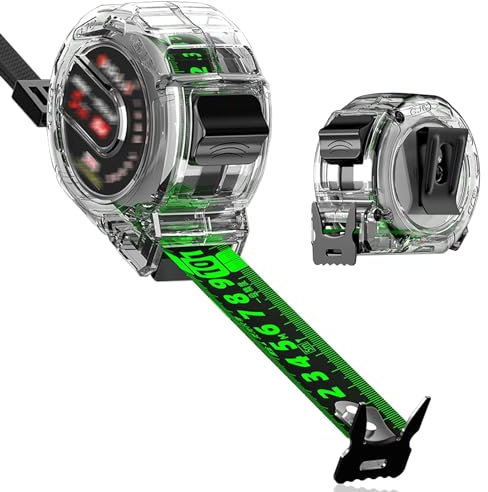 5M/16.4ft Fluorescent Steel Tape Measure, Width 25mm Transparent Steel Precision Measuring Tape - Stainless Steel Retractable Double Sided Graduated, Easy To Read Self-Lock Measuring