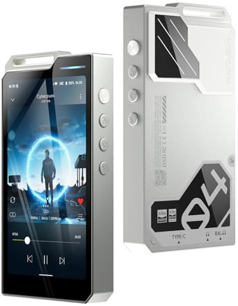 Hi-Res HiBy R4 Hi-Res musikspelare med DAC ES90182CM, 525 mW effekt, MQA 16x, Android 12, 4,7 tums-skärm, DSD upp till 256, 4,4 mm balanserad, 11 timmars batteritid (silver)