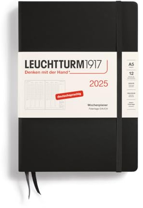 LEUCHTTURM1917 370586 Wochenplaner Medium (A5) 2025, Schwarz, Deutsch