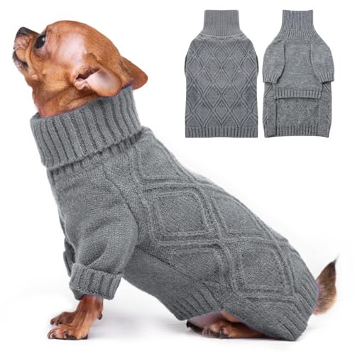 DENTRUN Hundepullover, Sweater für Hunde, Fleece Pullover Hund, Weich Hundepullover Fleece, Winter Warmer Hundepullover Kleine Hunde Rollkragen Strickpullover