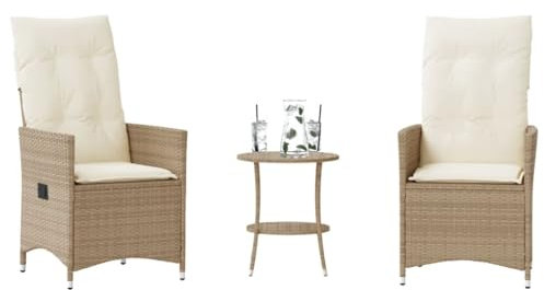 ShGaxin 3-TLG. Bistro-Set mit Kissen Beige Poly Rattan, Gartenset Tisch Und Stühle, Balkon Möbel Für Kleinen Balkon, Terrassenmöbel, Balkonset, Balkonmöbel, Möbelsets - 365655