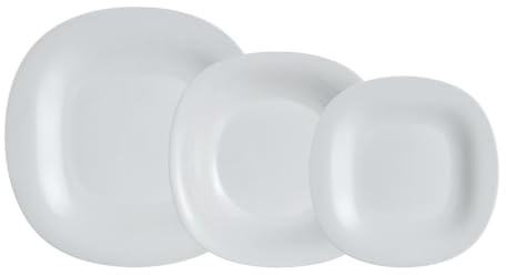 Luminarc Vajilla de vidrio opal Carine 12 piezas para 4 personas | Gris, diseño cuadrado, acabado brillo, apta para microondas y frigorífico