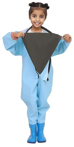 Wathose Kinder Wasserdicht mit Stiefel Kinderwathose Matschhose Jungen Anglerhose mit Stiefel Mädchen Regenhose mit Stiefeln Junior Hosenträger Matschhose Regenstiefel rutschfeste Sohle Gummistiefel