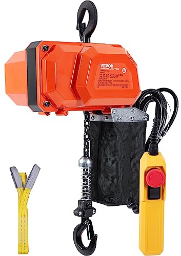 VEVOR Palan Électrique à Chaîne, Capacité de Charge 149,7 kg, Hauteur de Levage Max 3 m, 205 W, Grue Aérienne Monophasée avec Chaîne G80, Télécommande Filaire 3 m, pour Garage, Atelier, Hôtel, Maison