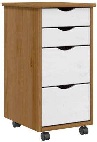 Homgoday Rollschrank mit Schubladen Moss Honigbraun Massivholz Kiefer Rollcontainer Büroschrank Aktenschrank Lagerschrank Bürocontainer Schrank Büro für Büro, Homeoffice