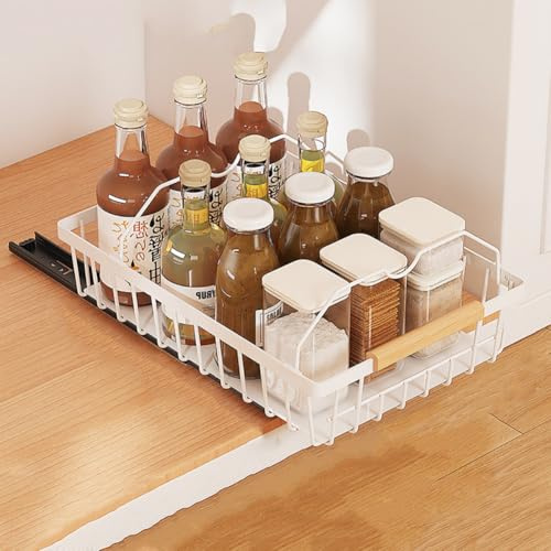Tiroir de cuisine extensible avec poignée - Étagères de rangement en métal pour armoires de cuisine, salle de bain - 28 cm de profondeur x 39,5 cm de largeur x 9,8 cm de hauteur