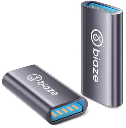 biaze USB 3.0 Coupler Female to Female Adapter, USB A to USB A Extension Connector for Joining Two Male Cords, High Speed Data Transfer Extender with Aluminium Shell