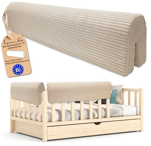 Leanbe Bettkantenschutz für Kinderbetten Kissen für bettumrandung Rausfallschutz Abdeckung Kantenschutz für Babybett (BEIGE Cord, 70cm)