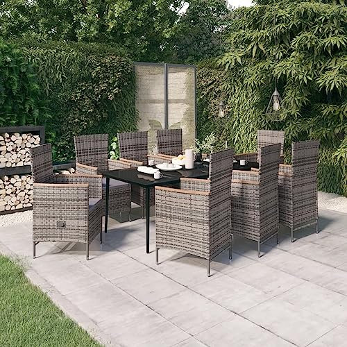 Fasba Garten Essgruppe 9-TLG. mit Auflagen Gartengarnitur Sitzgruppe Sitzgarnitur Gartenset Gartentisch Esstisch Gartenstuhl Tisch Stühle Grau
