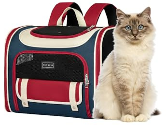 Galatée Hunderucksack, Von Fluggesellschaften Zugelassener Haustierrucksack Für Kleine Und Mittelgroße Hunde Und Katzen, Katzentasche Für Reisen, Spaziergänge, Wandern Im Freien(Rot)
