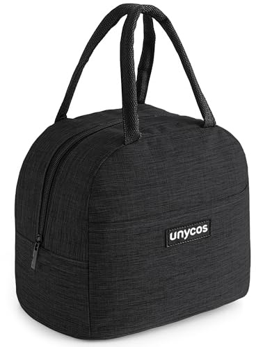 unycos - 7L Kühltasche, Lunch Bag, Thermotasche mit Folienfutter, Lunchtasche Isoliert, Regenjacke, Leichte, Einfache Reinigung, Lunchbox Tragbar, Tasche Arbeit Reisen Büro Picknick (Schwarz)