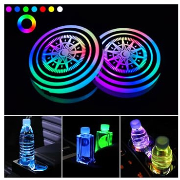 Lampes à LED pour Porte-Gobelet de Voiture,2 PCS sous-Verres de Voiture à 7 Couleurs changeantes,Lampe d'ambiance pour Voiture à Chargement USB, éclairage de Porte-gobelet pour Voiture