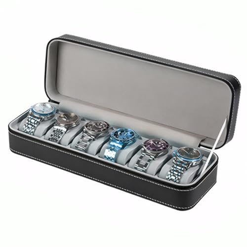 Genérico Caja Organizadora Para Relojes De Hombre | Exhibidor De 6 Compartimentos Para Relojes Y Anillos | Estuche De Viaje Elegante Para Regalo Familiar En Ocasiones Especiales Y Vacaciones