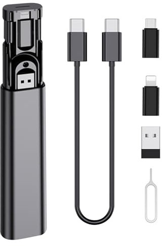 Multi USB Charging Adapter Cable Kit, 60W Fast Charging Data Transfer Multifunction Adapter Case USB A to Type C Lightning Micro Adapter Kit SIM Card Holder & Eject Tool