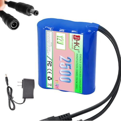 JHKJ Batería Recargable de Iones de Litio de 12V, 1800mAh, Paquete de baterías de Iones de Litio de Alta Capacidad con Puerto de CC de 12V, 3000mAh para Tiras de Luces LED y Altavoces,12v2000mah