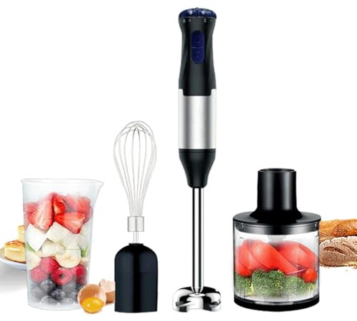 Hand Blender 4-in-1, 1000W Immersion Handheld Blender with 5 Speeds & Turbo for Kitchen, Stick Blender Mixer with Egg Whisk Beaker, 500ML Chopper Bowl & 700ml Juice Cup