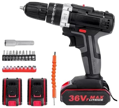 36V Cordless Electric Drill Screwdriver Set, Brushless Motor Hammer Impact Driver with 2X 2.5Ah Li-ion Batteries, 2-Speed 30Nm Power Tool Kit with Built-in LED Working Light