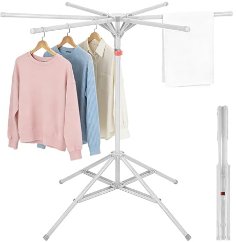 Peelanmall - Tendedero plegable con 6 alas, secador de ropa en torre, secador de ropa para prendas largas, secador de ropa para el balcón, para interiores y exteriores (Gris)