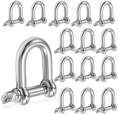 JUUDDENPARTS 15Pcs Heavy Duty Stainless Steel D Shackles, M6 D Ring Shackles with Screw Pins, Ideal for Camping Hiking Sailing and Outdoor Rigging