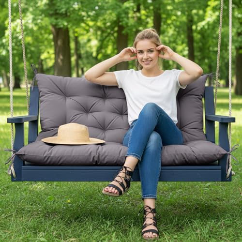 ZxrFxr Waterproof Swing Seat Cushions: 2/3/4 Seater Thick Patio Bench with Anti Slip Stripor Garden Furniture Pad for Stylish Garden Decoration (Dark Grey, 100x100cm)