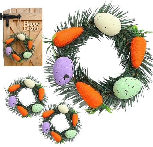 3 Stück Osterkranz, 14cm Künstliche Ostereier-Kranz, Dekorativer Tischkranz, Ostern Deko Türkranz, Frühlingskranz, für Festliche Anlässe, Familienfeiern und Party-Dekorationen